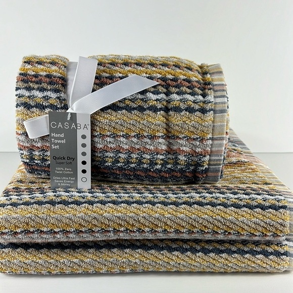 Casaba Super Soft Bath Towel Set 100% Cotton - Yellow Grey Tan - 4 Piece Set NEW - Picture 1 of 5